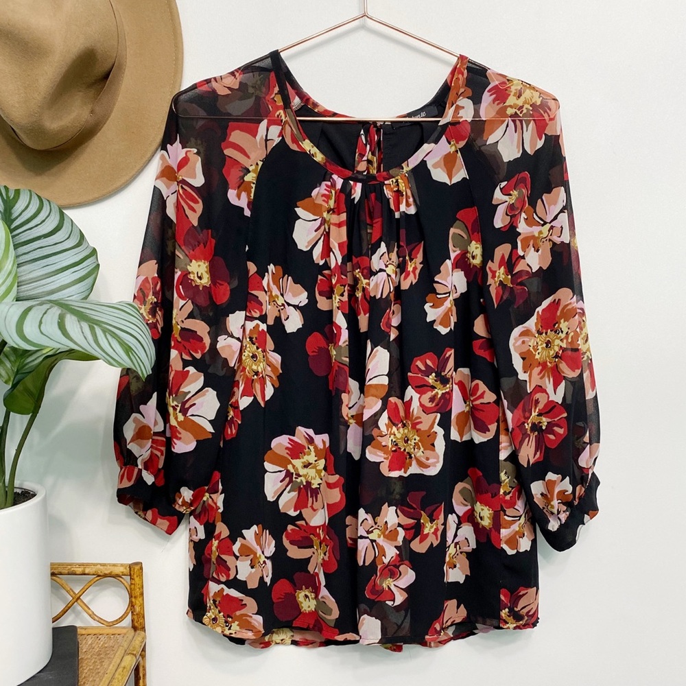 madewell | french rose bubble sleeve chiffon floral blouse s